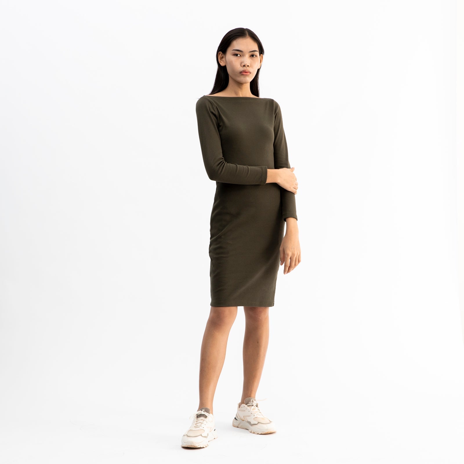 Long Sleeve Midi Dress | Moss Green-Dorsu-stride