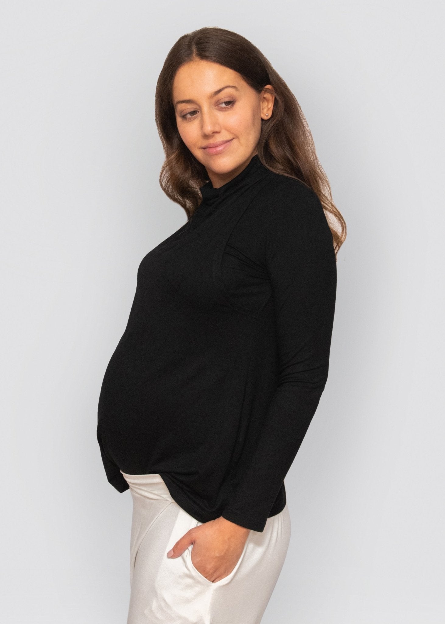 long sleeve tee - black-Úton Maternity-stride