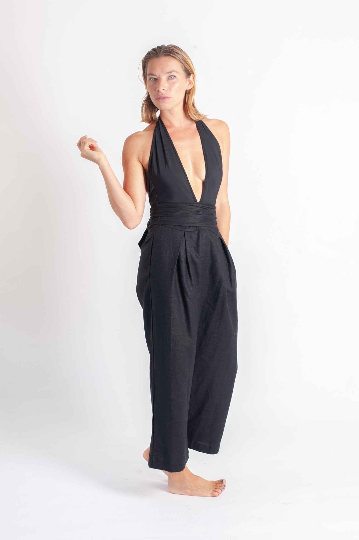 Lore Pant - Black Luxe Linen-Scout The Label-stride