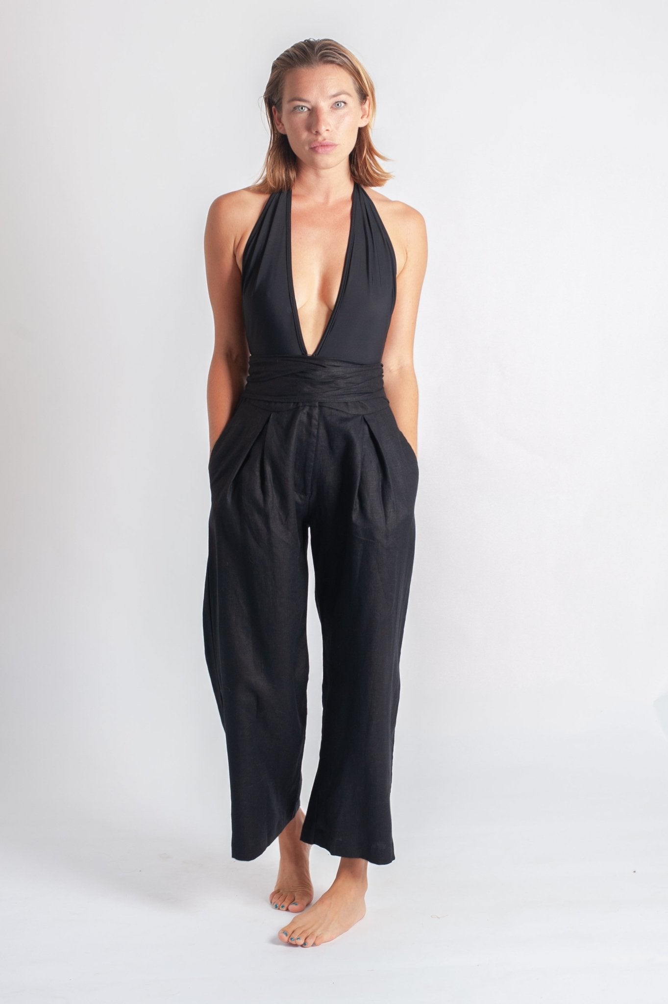 Lore Pant - Black Luxe Linen-Scout The Label-stride
