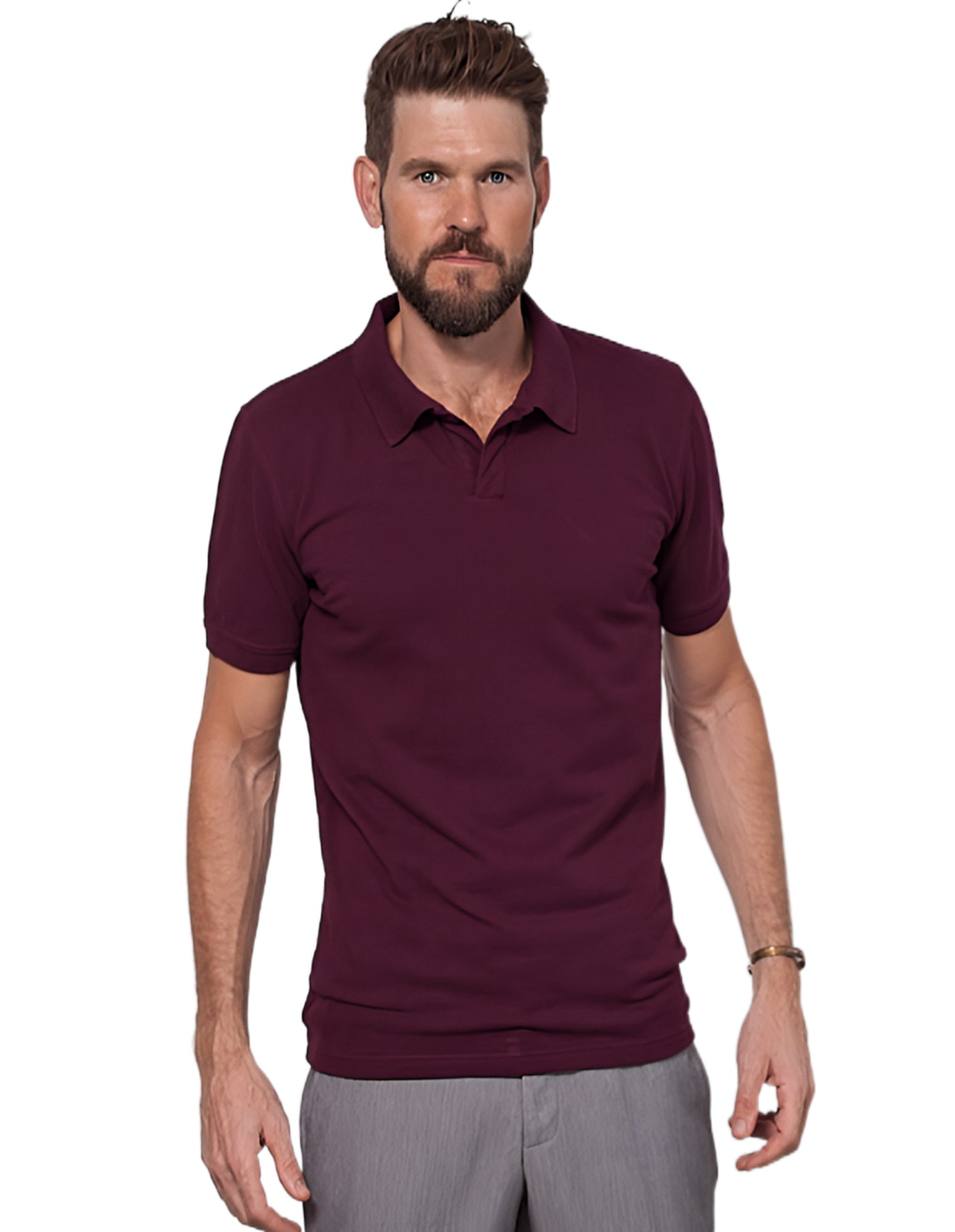 Mens, Buttonless Polo Shirt, Maroon-The Road-stride