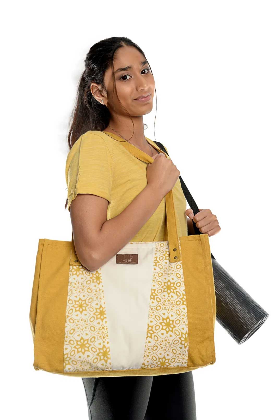 Mustard & Natural Organic Cotton Tote Bag-Karuna Dawn-stride