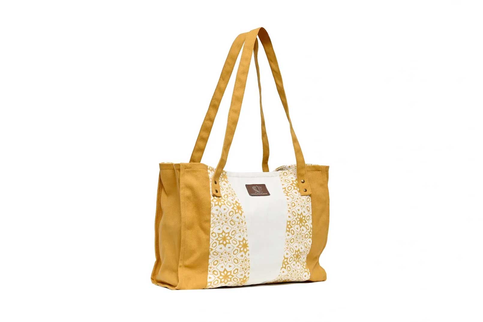 Mustard & Natural Organic Cotton Tote Bag-Karuna Dawn-stride
