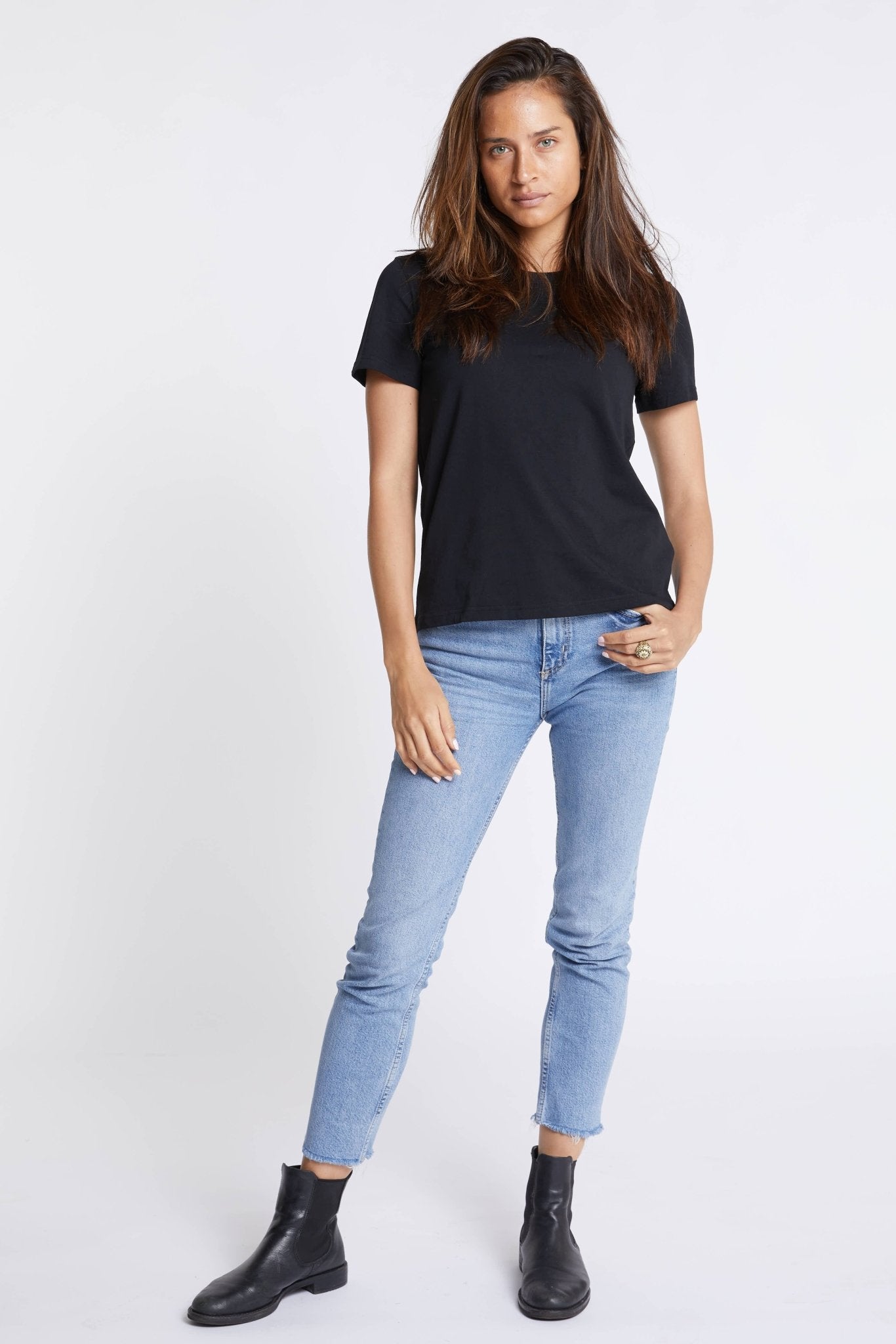 Organic Cotton, Women's, Classico Tee, Black-The Road-stride