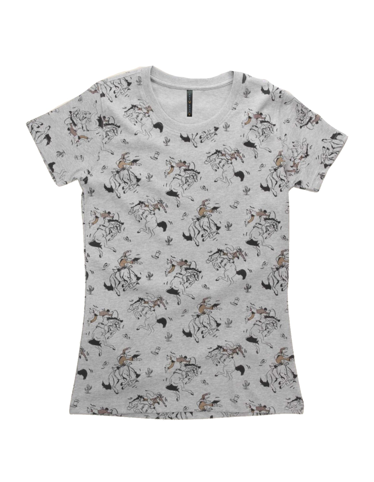 Organic Cotton, Women's, Patterned Gin Mill Cowboy Slimline Tee, Grey-The Road-stride