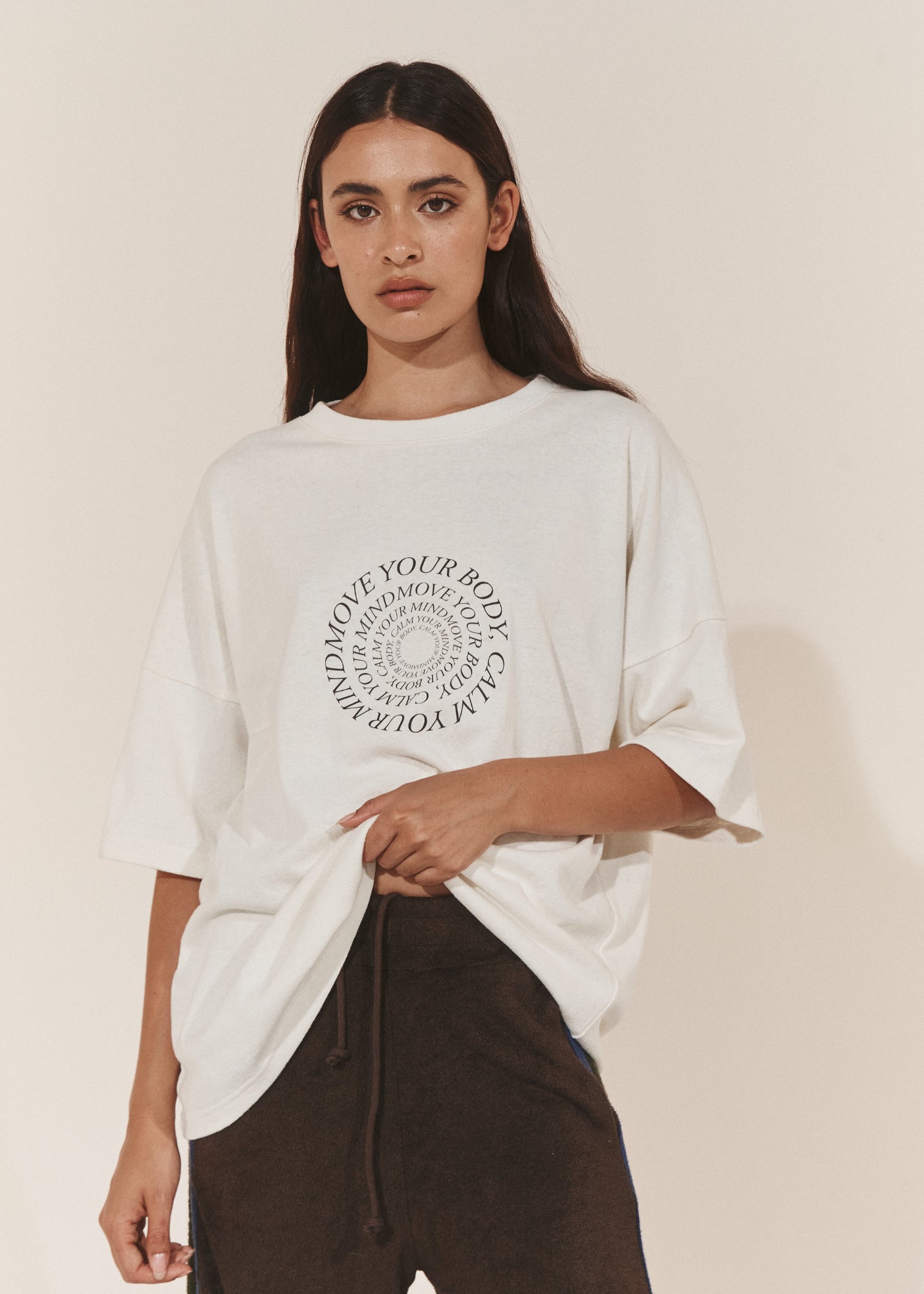 Oversized Hemp Circular Print T-Shirt - Raw/Dark Brown-Pinky & Kamal-stride