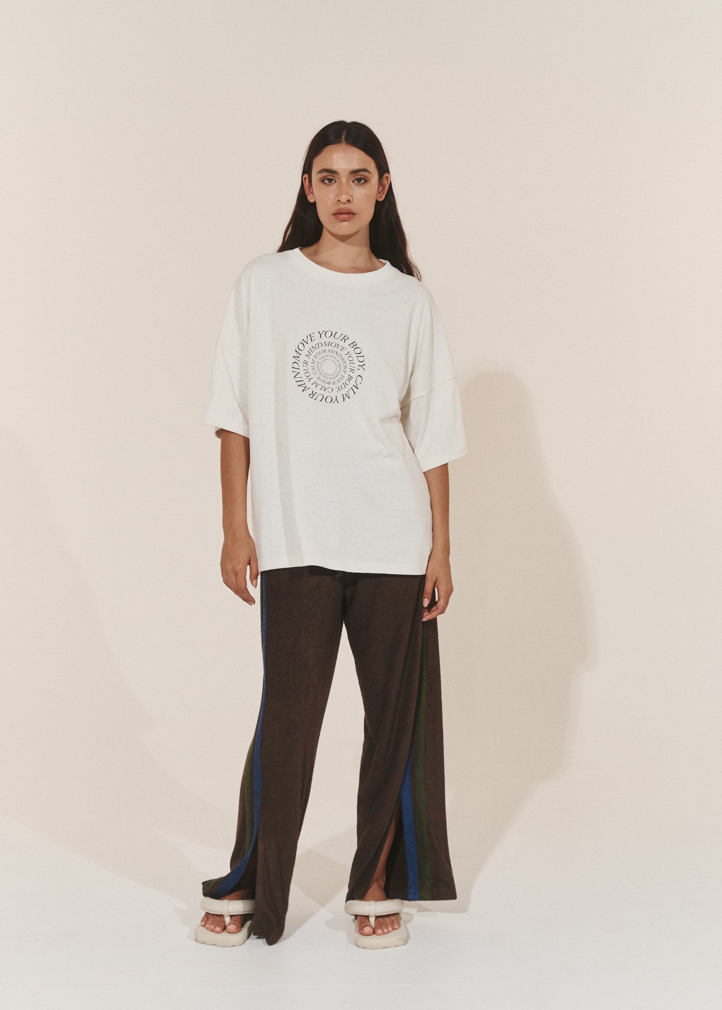 Oversized Hemp Circular Print T-Shirt - Raw/Dark Brown-Pinky & Kamal-stride