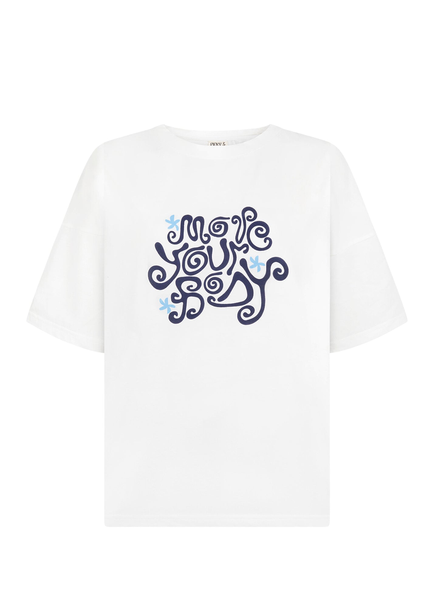 Oversized Swirly Move Your Body T-Shirt - White/Blues-Pinky & Kamal-stride
