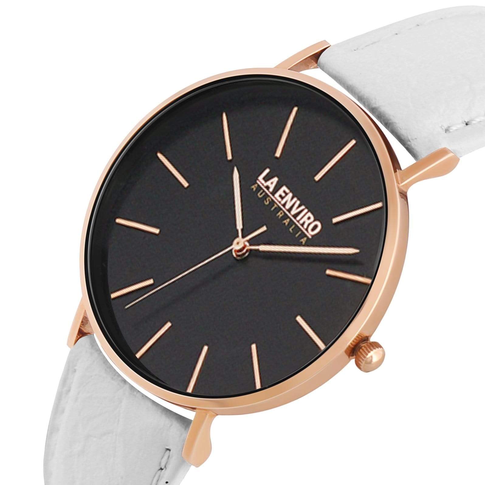 PINEAPPLE LEATHER ROSE GOLD WITH WHITE STRAP I TIERRA 40 MM-La Enviro-stride