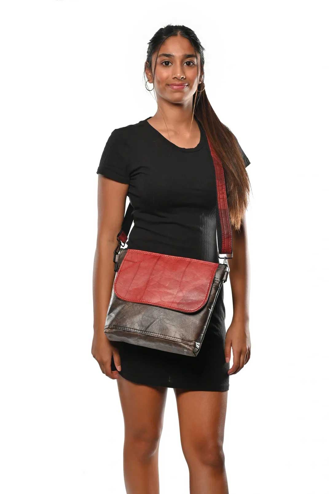 Red & Brown Unisex Messenger Bag-Karuna Dawn-stride