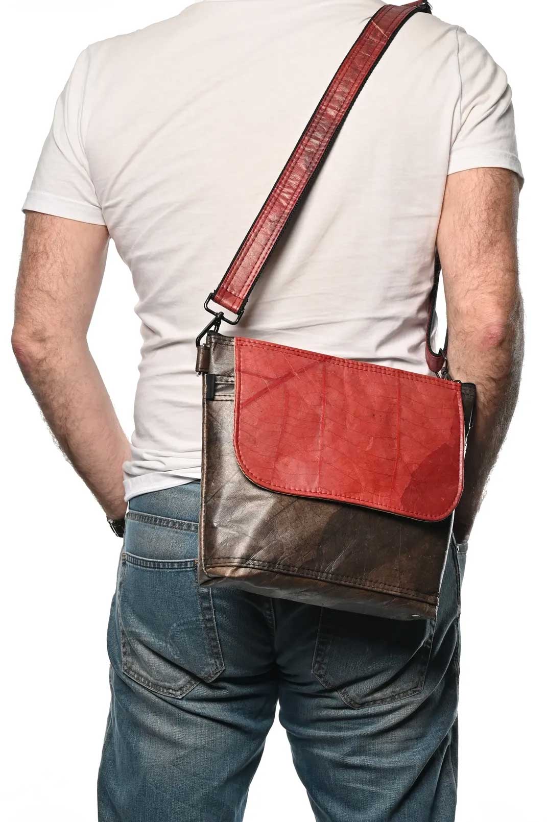 Red & Brown Unisex Messenger Bag-Karuna Dawn-stride