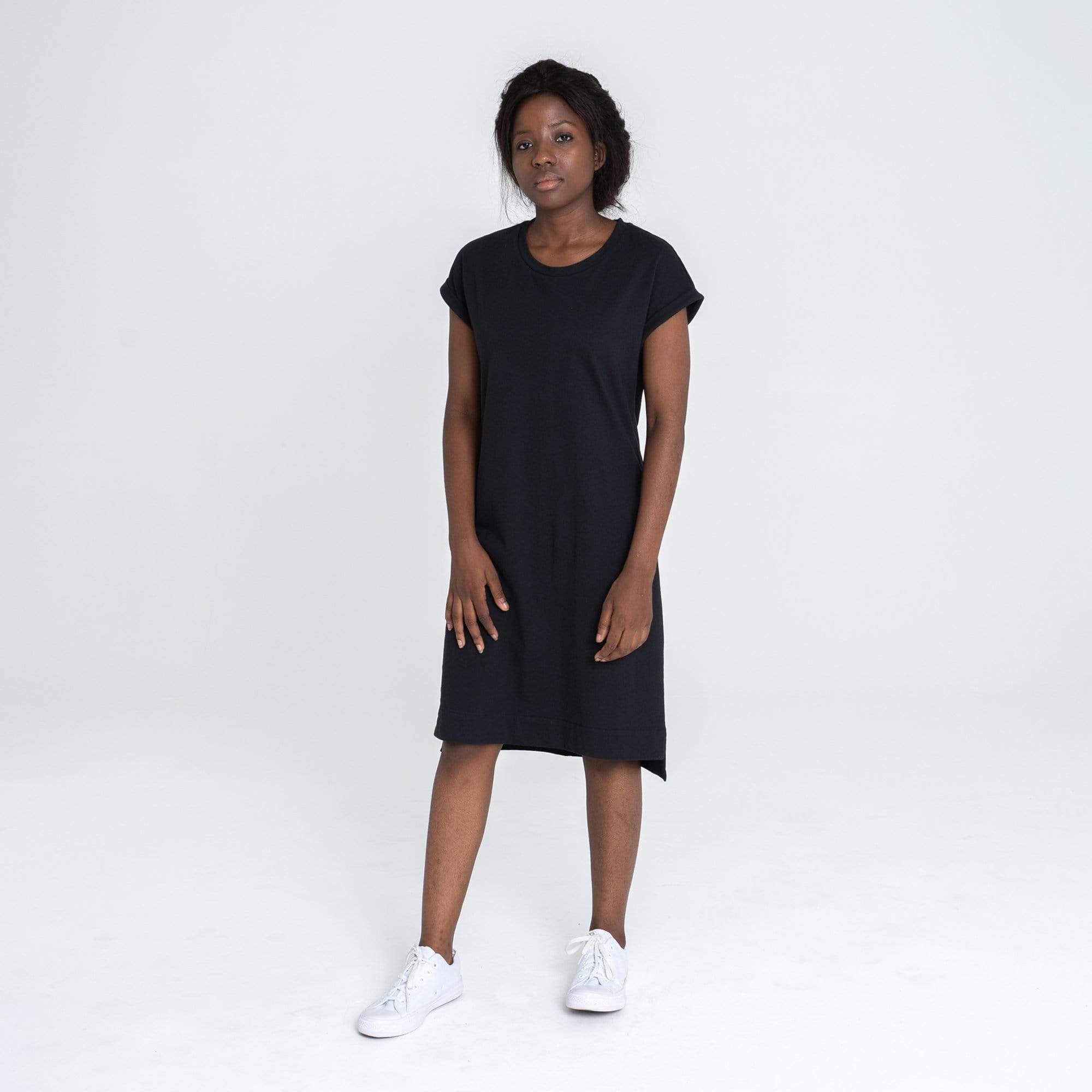 Rolled Sleeve T-shirt Dress | Black-Dorsu-stride