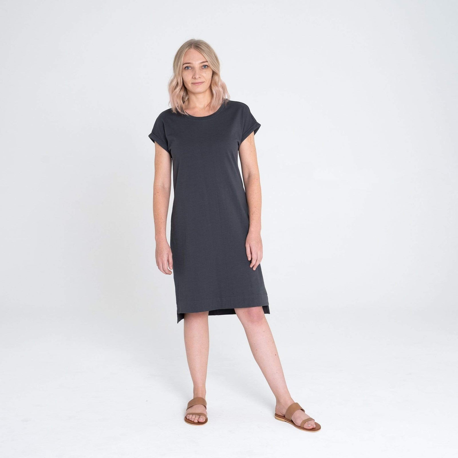 Rolled Sleeve T-shirt Dress | Charcoal-Dorsu-stride