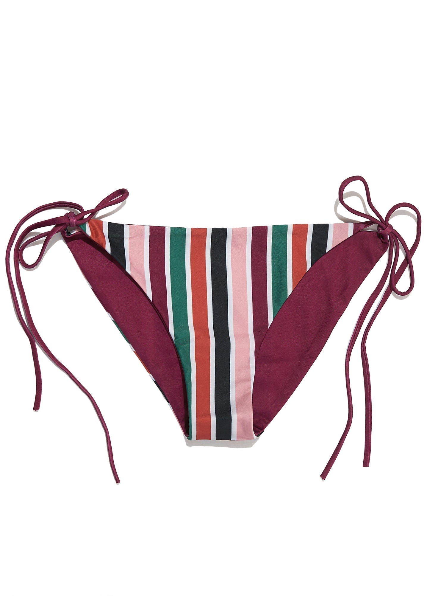 Savannah Wine/Spectrum Stripe Print Reversible Bikini Bottom-Yindi & Salt-stride