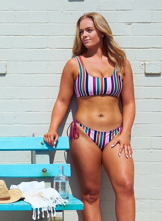 Savannah Wine/Spectrum Stripe Print Reversible Bikini Bottom-Yindi & Salt-stride