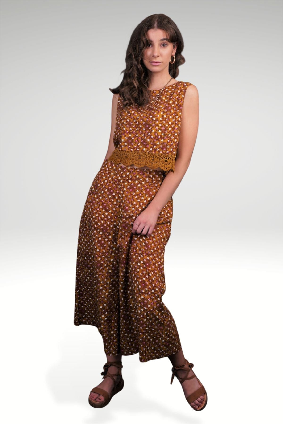 SHAIMA FLORAL POLKA WIDE LEG PANTS