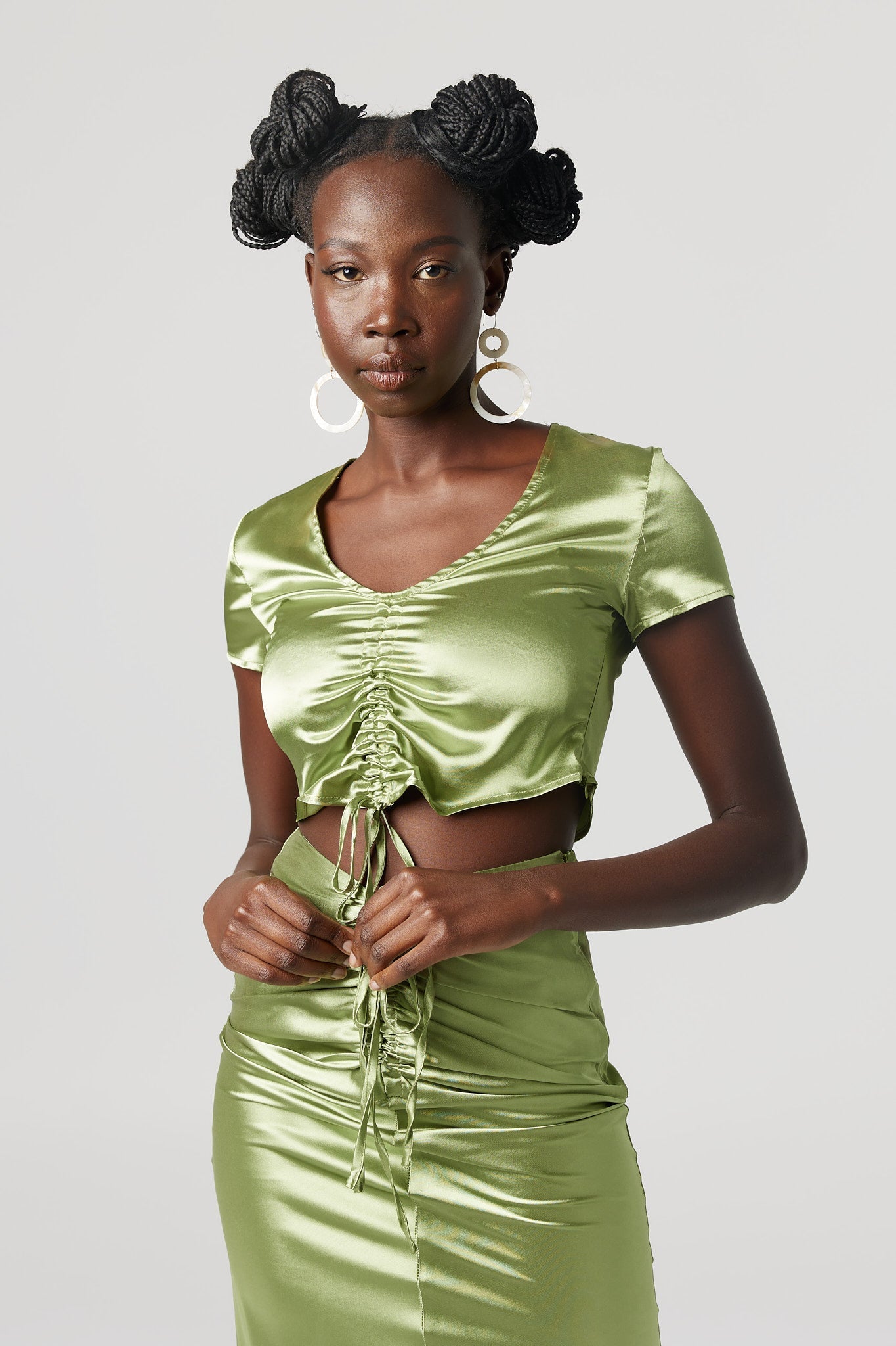 Shimmer Ruched Top Green-Why Mary-stride