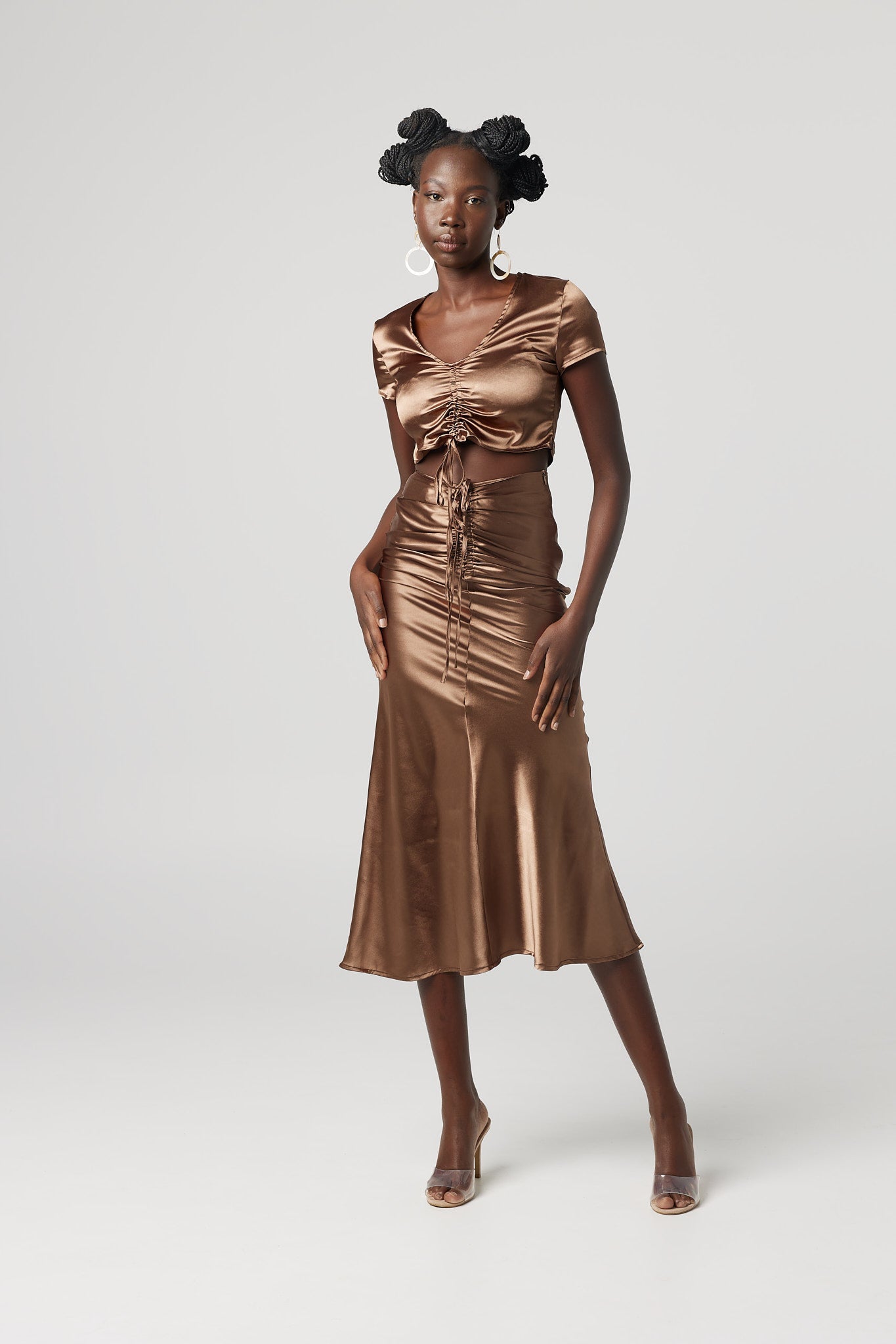 Shimmer Satin Skirt Chocolate-Why Mary-stride