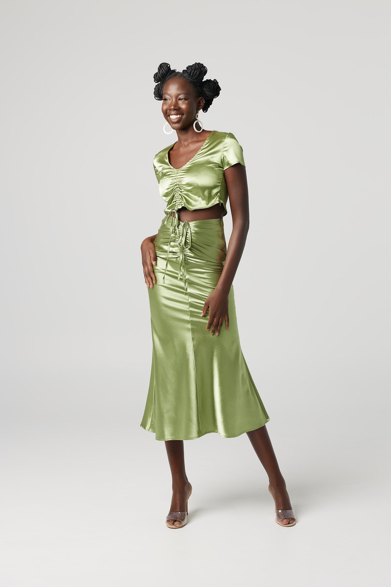 Shimmer Satin Skirt Green-Why Mary-stride