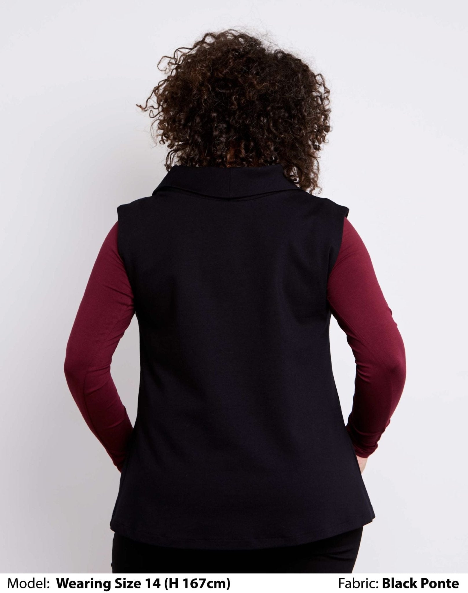 Shop Plus Size Tops | Plus Size Vest with Collar | Black Low Pill Ponte-Chasing Springtime-stride