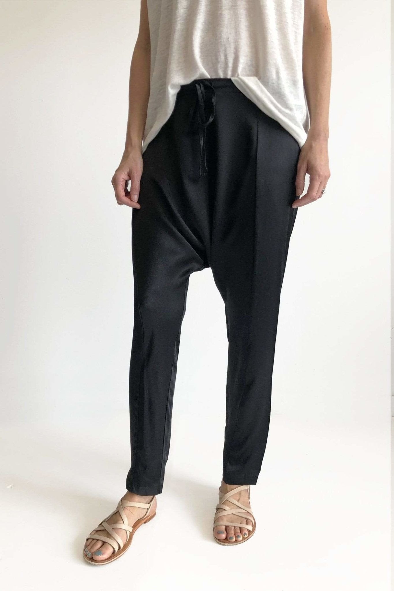 SILK HAREEM PANTS - BLACK-Tluxe-stride