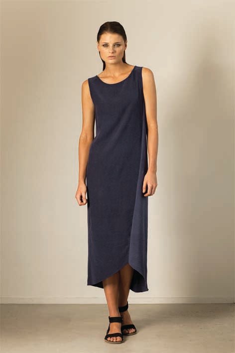 Silk & Organic Cotton Splice Dress - Dark Navy-Tluxe-stride