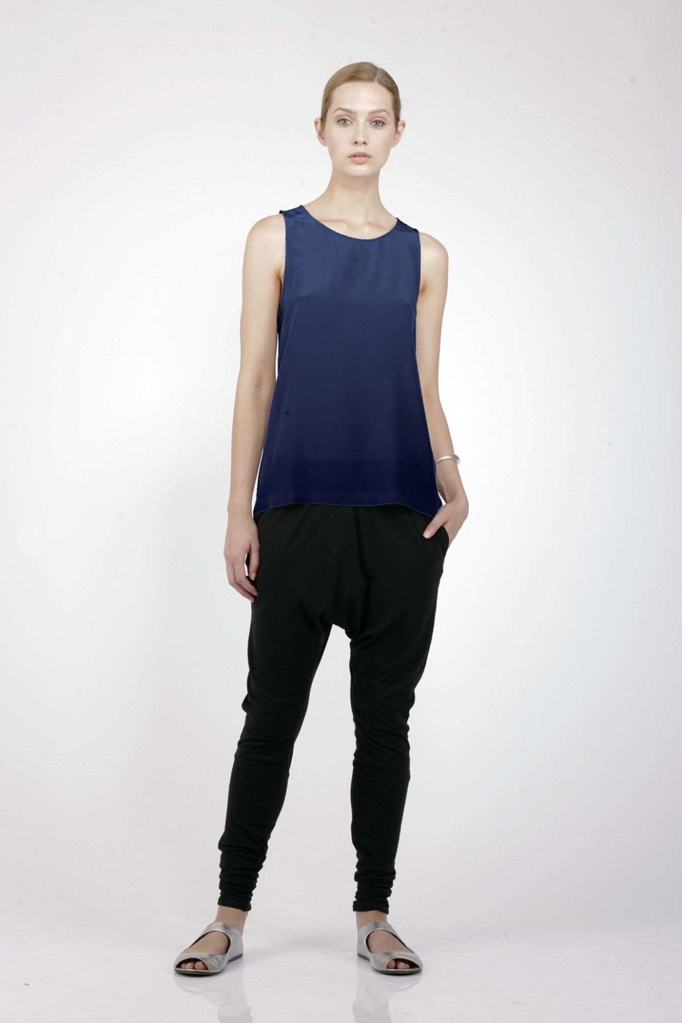 SILK TRAPEZE TOP- MIDNIGHT-Tluxe-stride