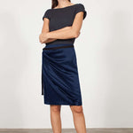 SILK WRAP SKIRT - NAVY-Tluxe-stride