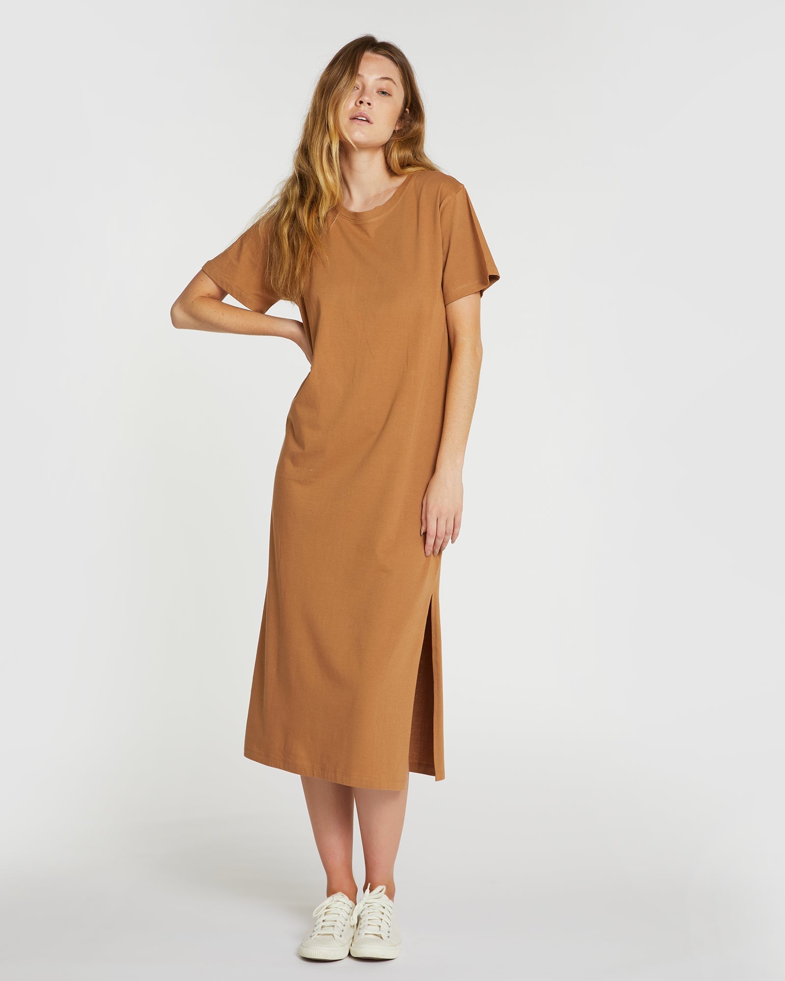The Boxy Tee Dress | Tobacco Brown-Cloth & Co-stride