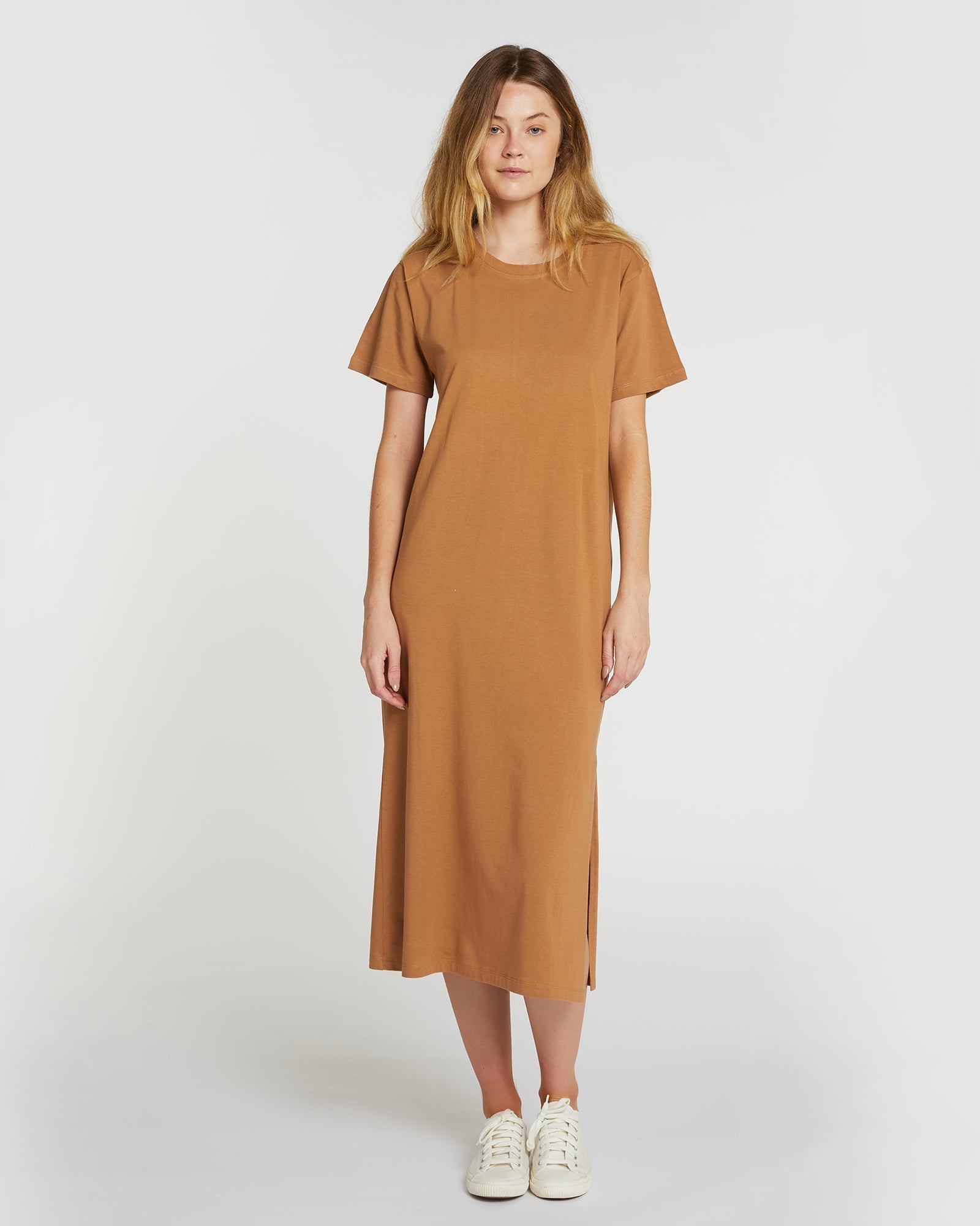The Boxy Tee Dress | Tobacco Brown-Cloth & Co-stride