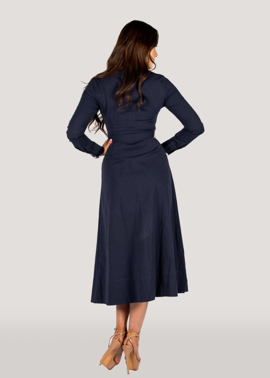 The "Kate" Shirt Dress Navy, Long Sleeves-Why Mary-stride