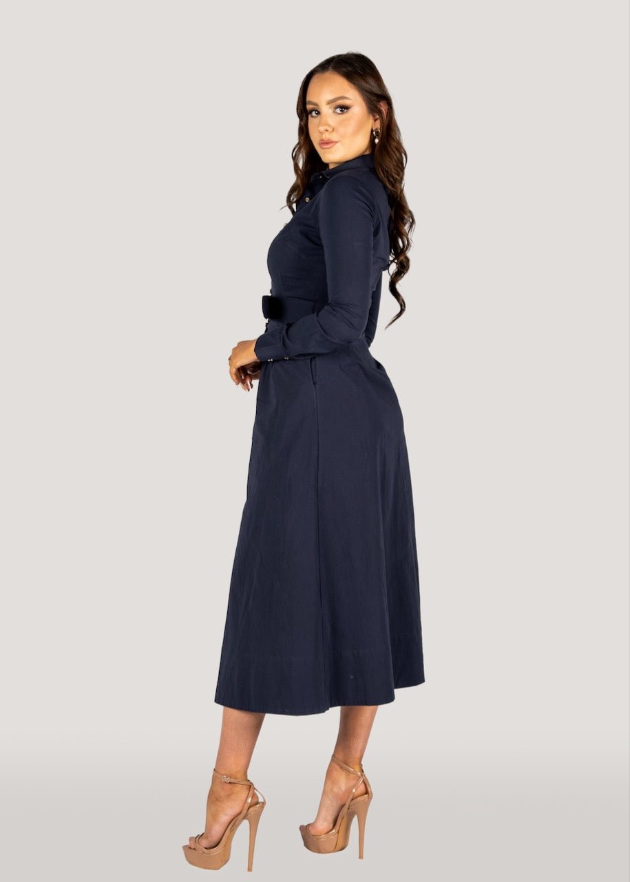 The "Kate" Shirt Dress Navy, Long Sleeves-Why Mary-stride
