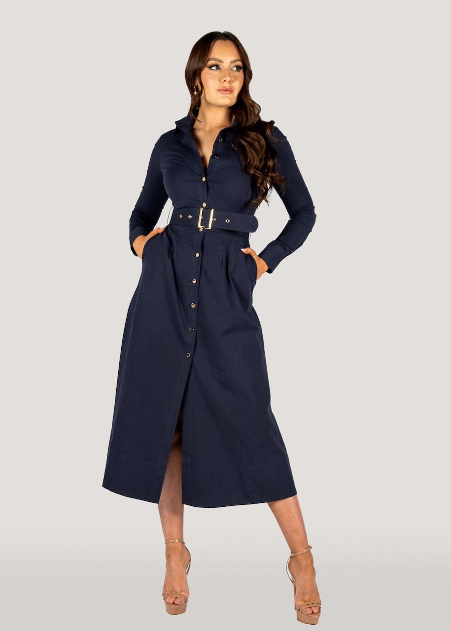 The "Kate" Shirt Dress Navy, Long Sleeves-Why Mary-stride