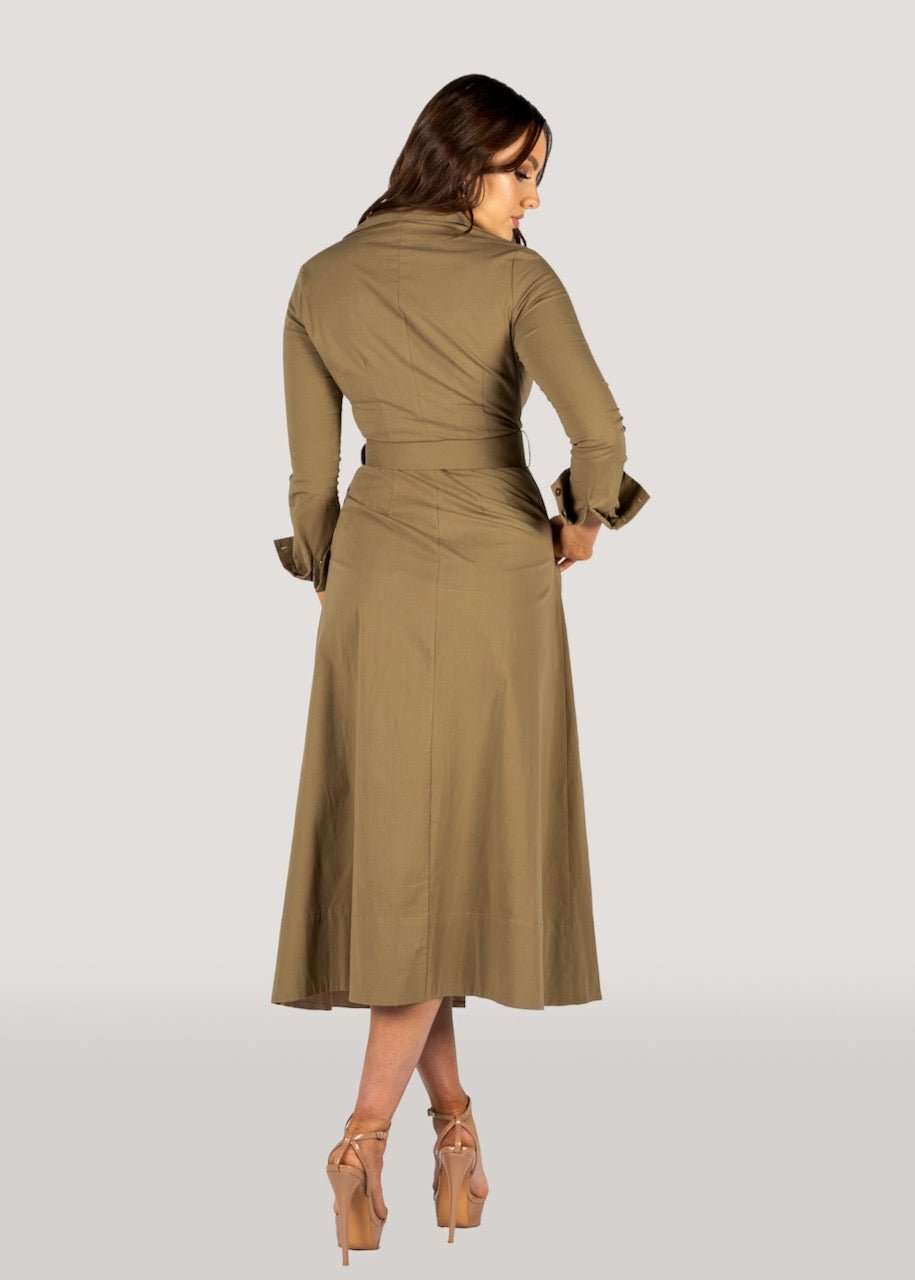 The "Kate" Shirt Dress Two Tone Khaki, Long Sleeves-Why Mary-stride