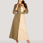 The "Kate" Shirt Dress Two Tone Khaki, Long Sleeves-Why Mary-stride