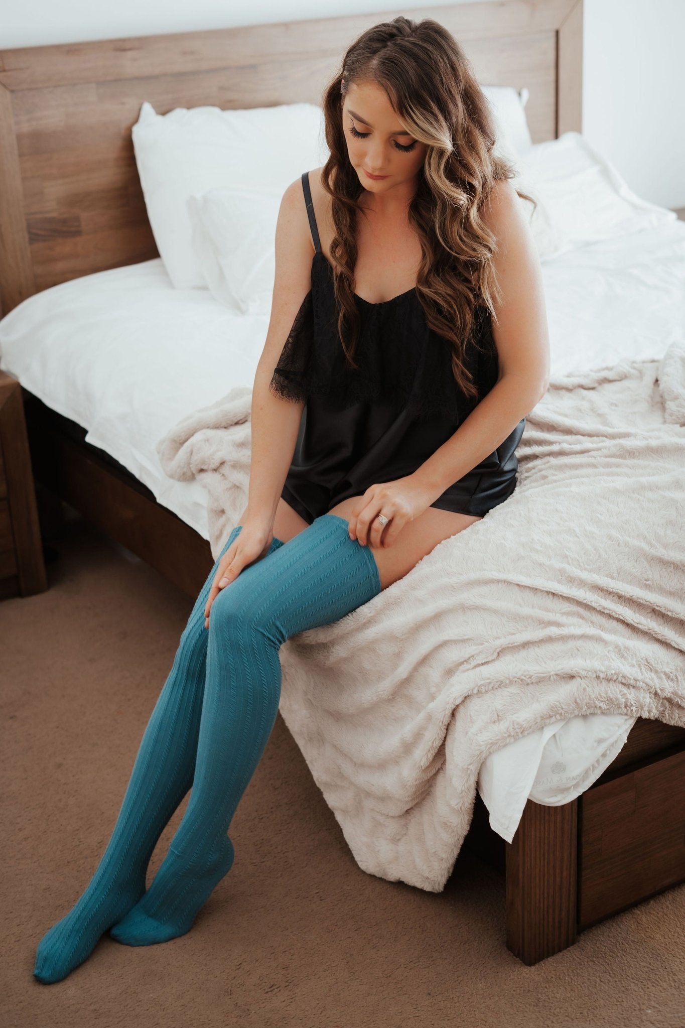 Thigh High Socks Teal-Lazy Girl Lingerie-stride