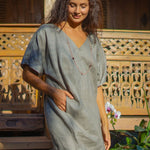 Tillie Linen Tunic Dress in Khaki-Donnah-stride