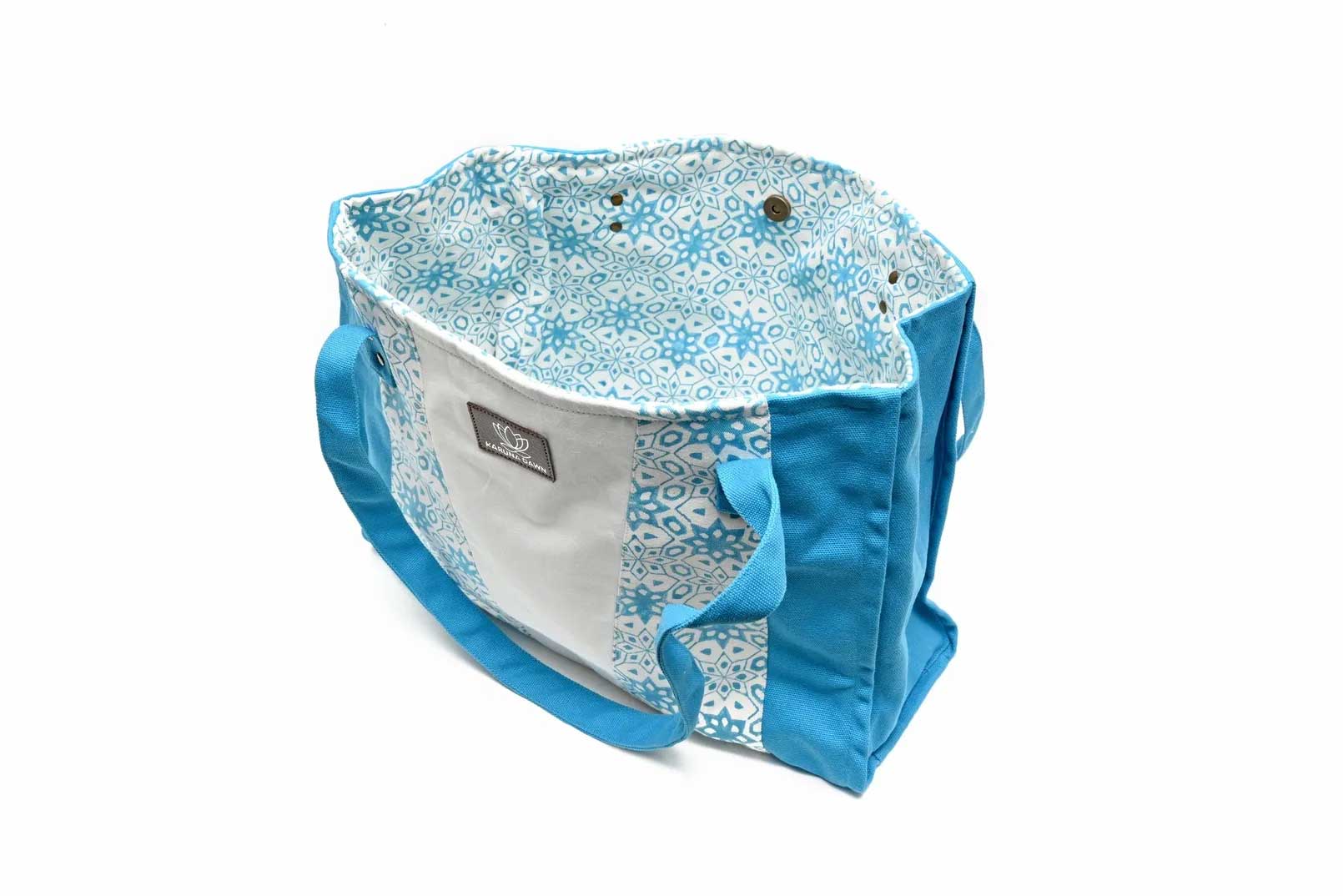 Turquoise & Natural Organic Cotton Tote Bag-Karuna Dawn-stride