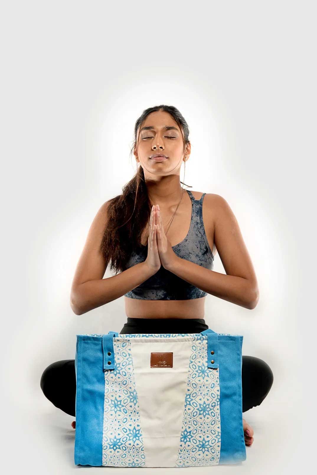 Turquoise & Natural Organic Cotton Tote Bag-Karuna Dawn-stride