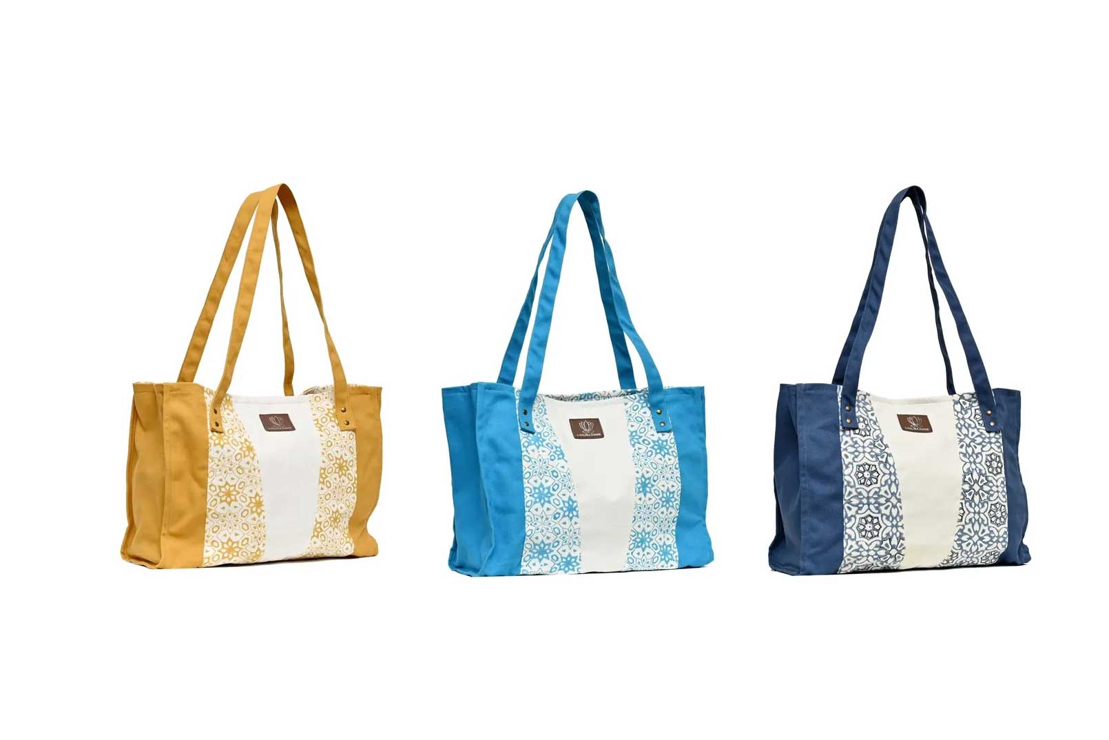 Turquoise & Natural Organic Cotton Tote Bag-Karuna Dawn-stride