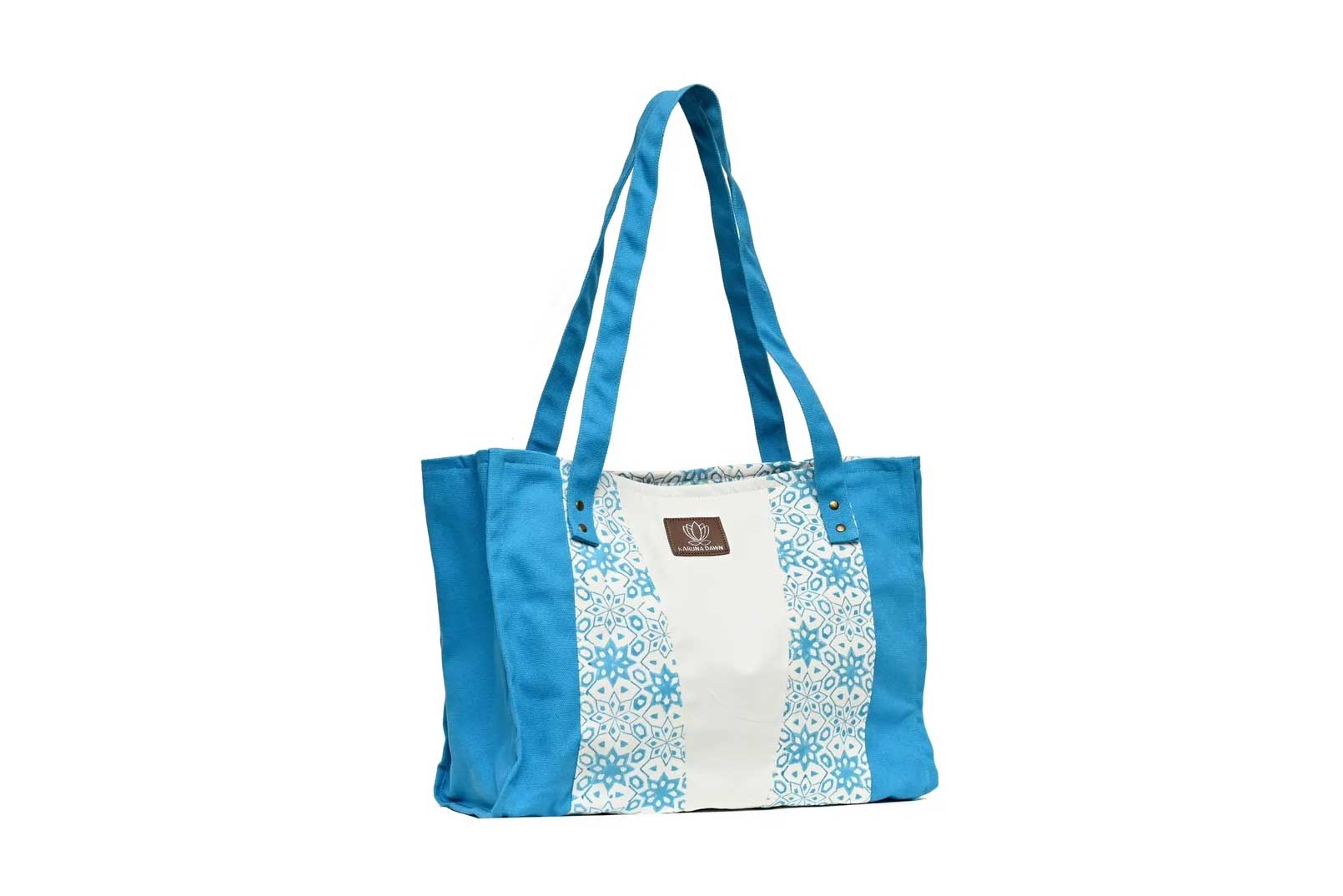 Turquoise & Natural Organic Cotton Tote Bag-Karuna Dawn-stride