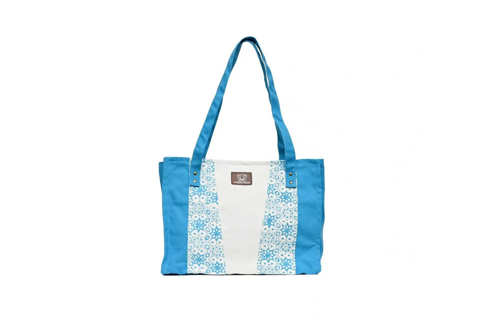 Turquoise & Natural Organic Cotton Tote Bag-Karuna Dawn-stride
