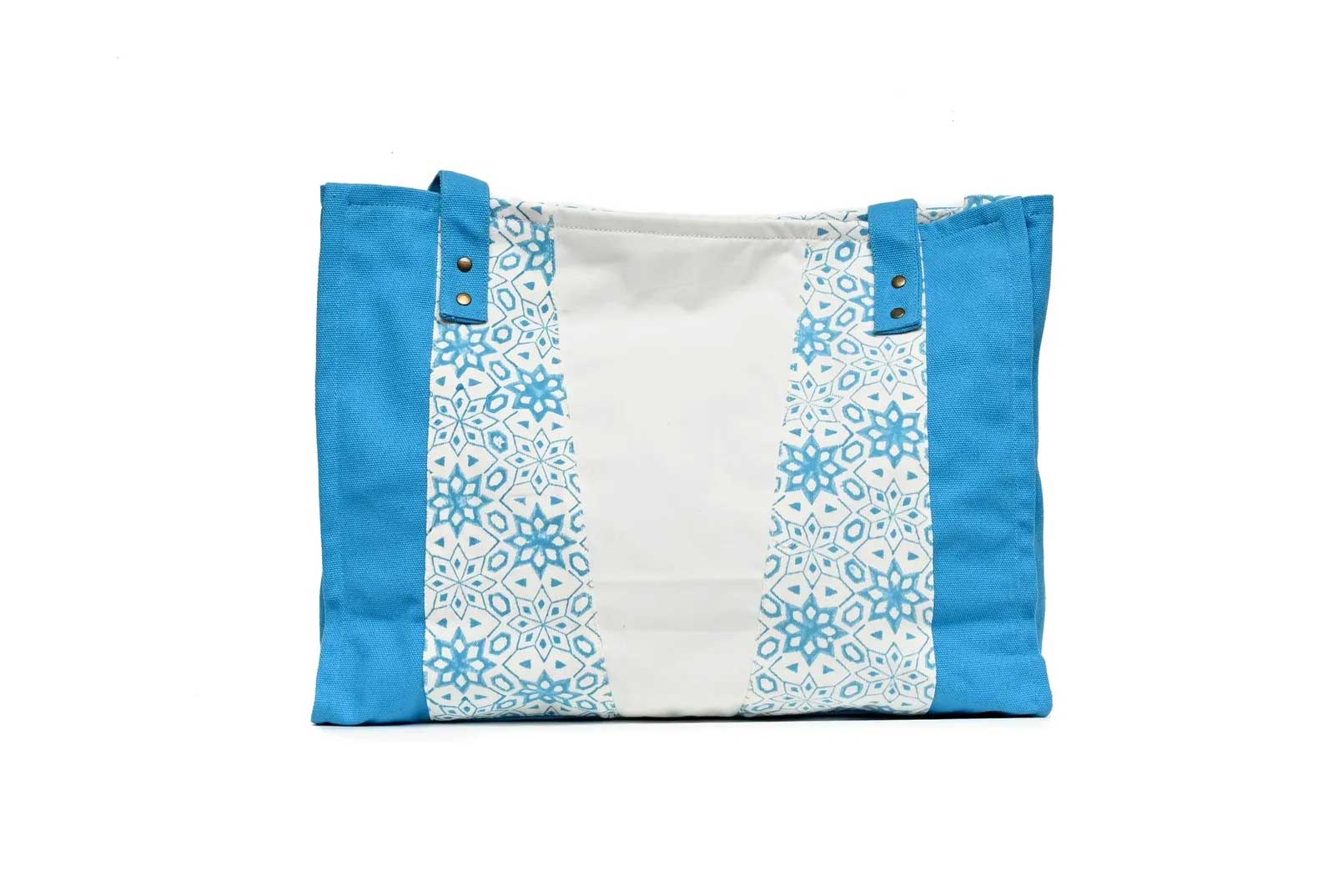 Turquoise & Natural Organic Cotton Tote Bag-Karuna Dawn-stride