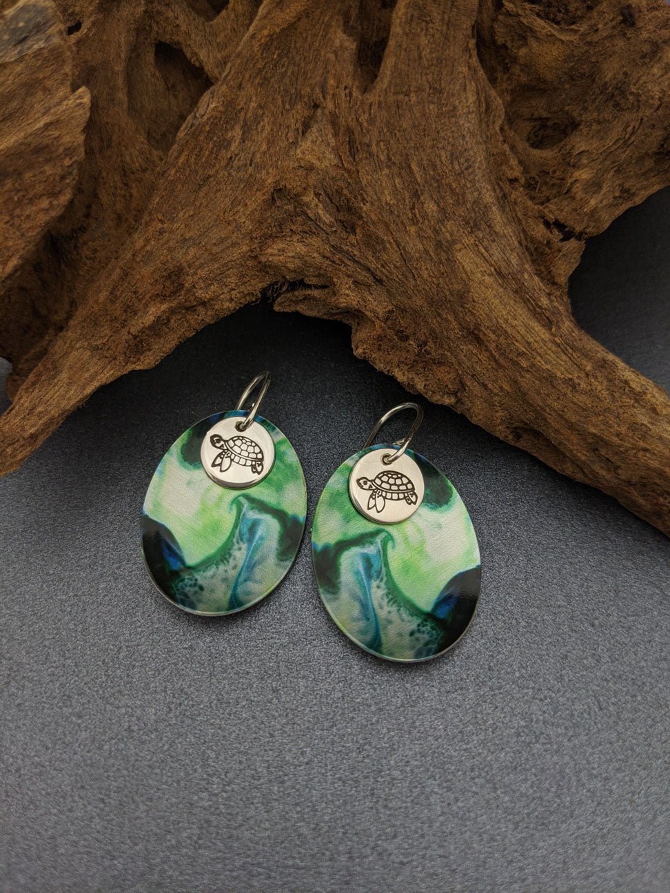 UNDER THE SEA - Sea Turtle oval earrings-Erin K Jewellery-stride