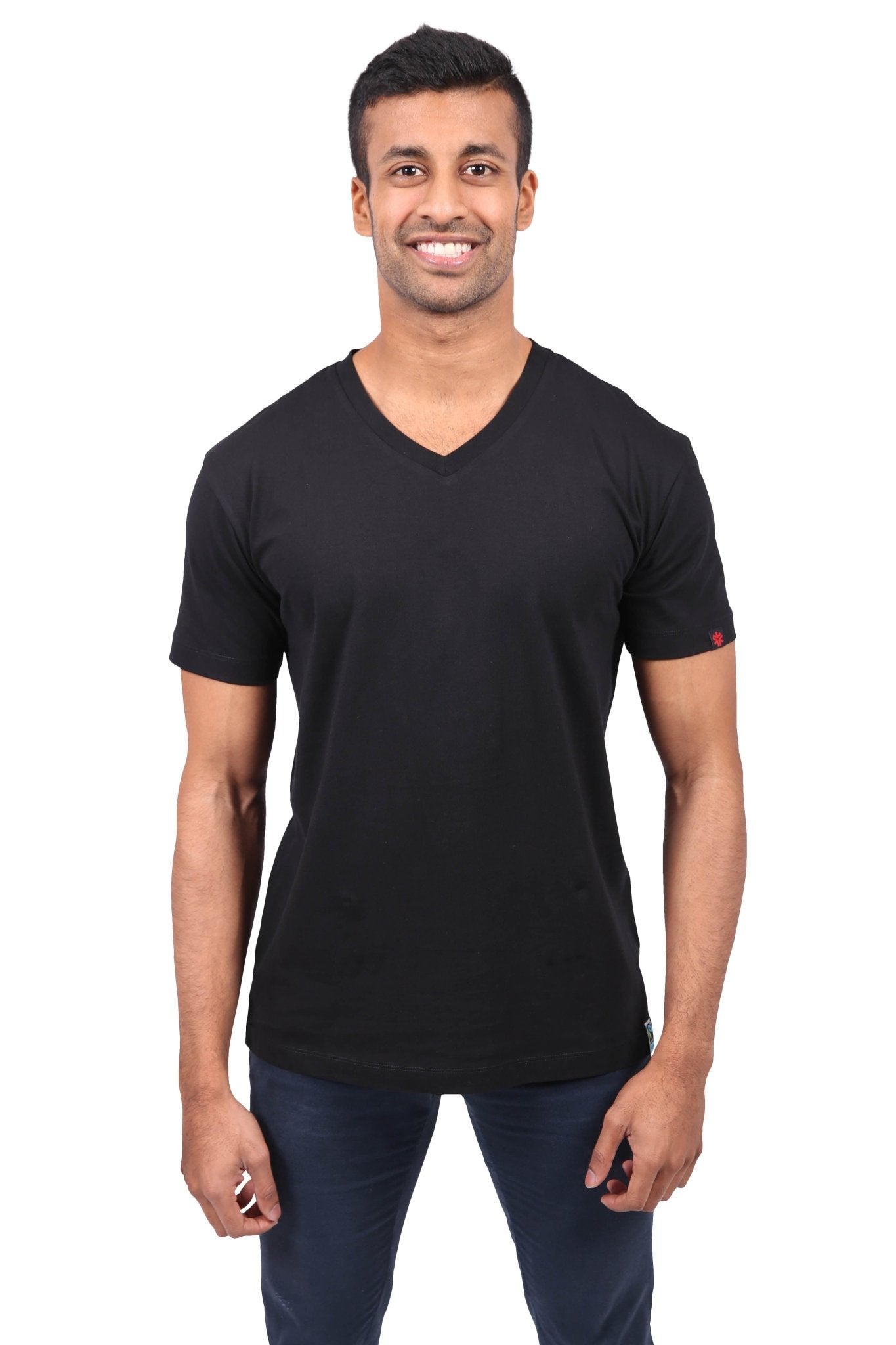 Unisex Black V-Neck T-shirt Organic Fairtrade-Etiko-stride