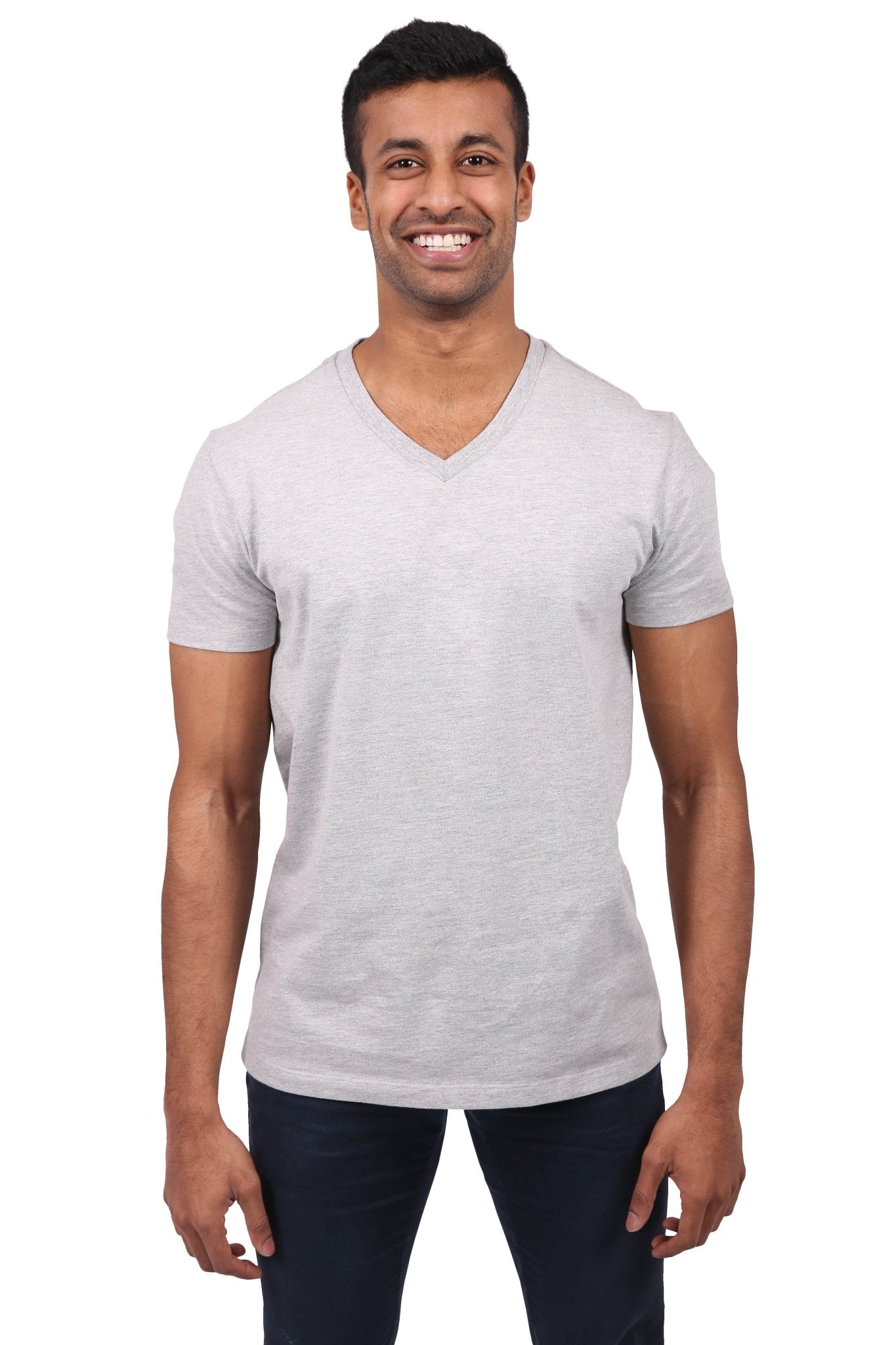 Unisex Grey Marle V-Neck T-shirt Organic Fairtrade-Etiko-stride
