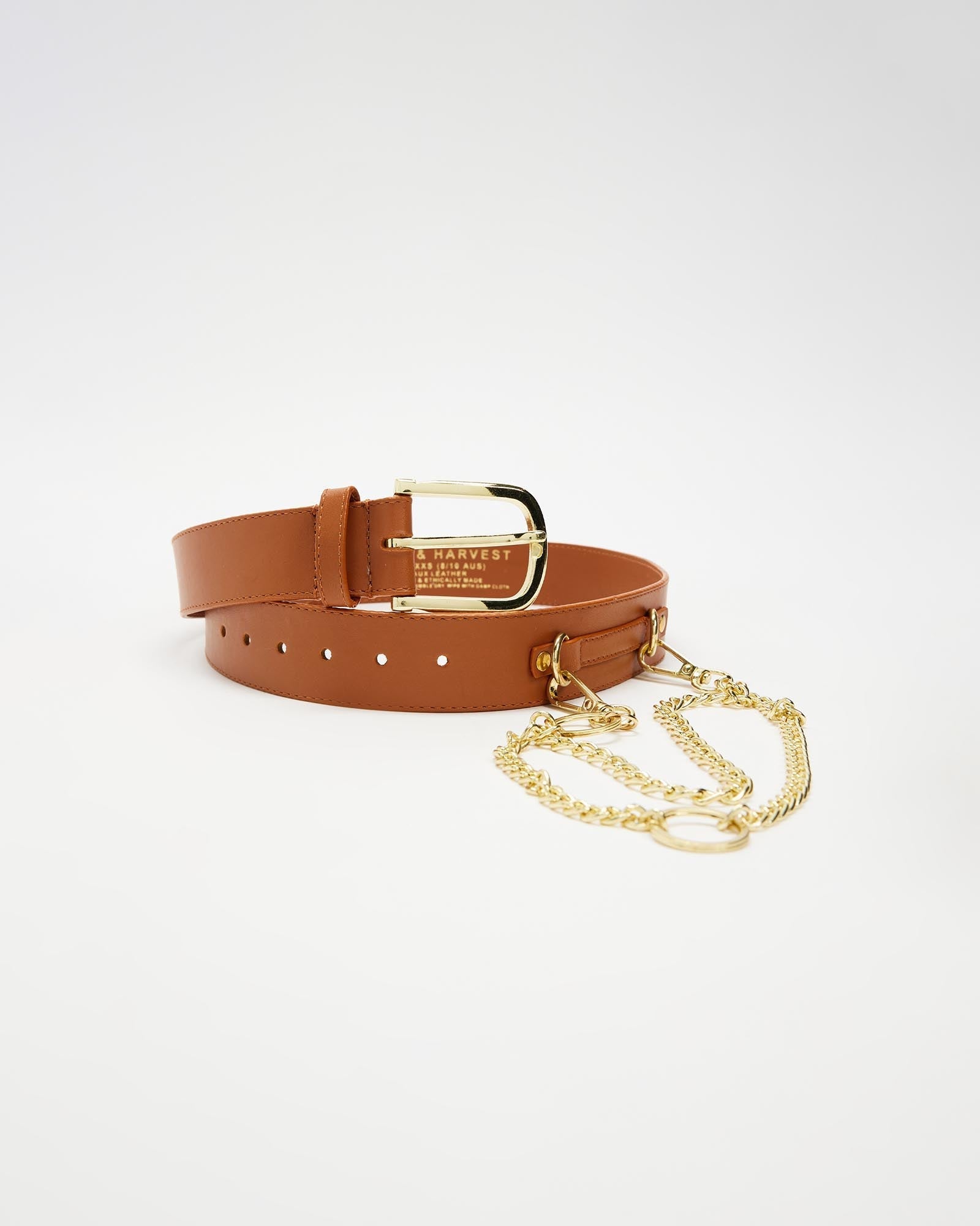 Vegan chain Belt // Tan + Gold (Unisex) (ALL Sizes)-Hope & Harvest-stride