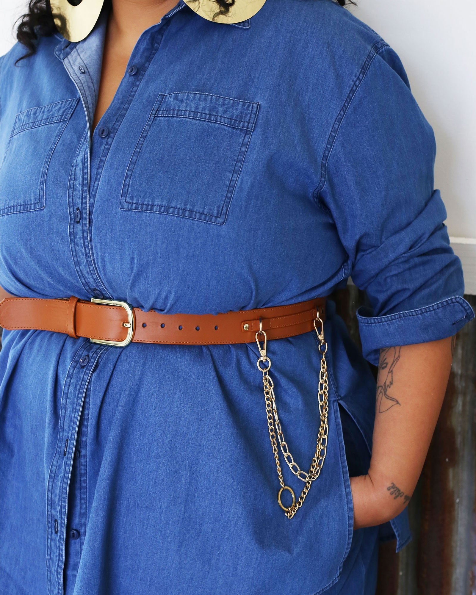 Vegan chain Belt // Tan + Gold (Unisex) (ALL Sizes)-Hope & Harvest-stride