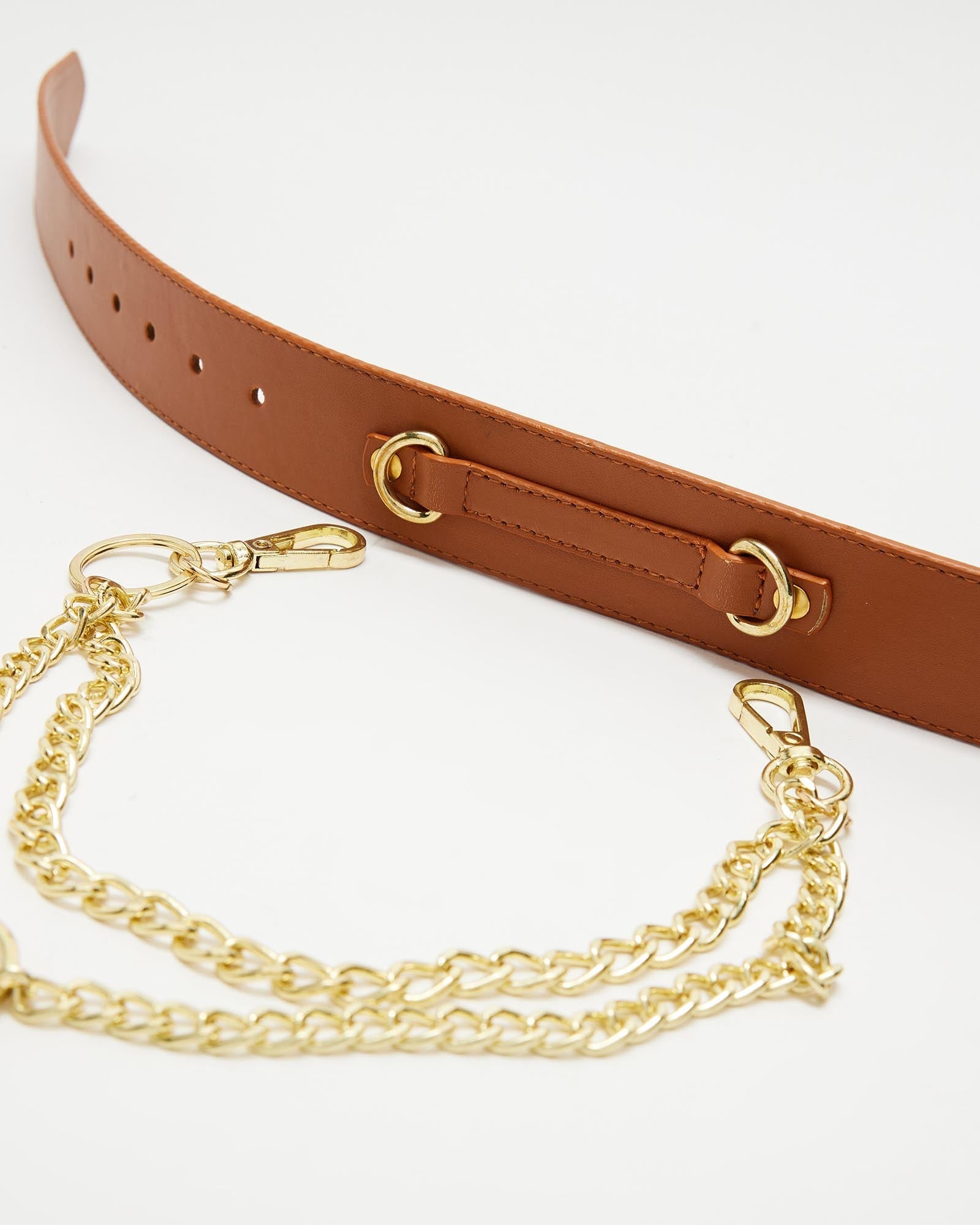 Vegan chain Belt // Tan + Gold (Unisex) (ALL Sizes)-Hope & Harvest-stride