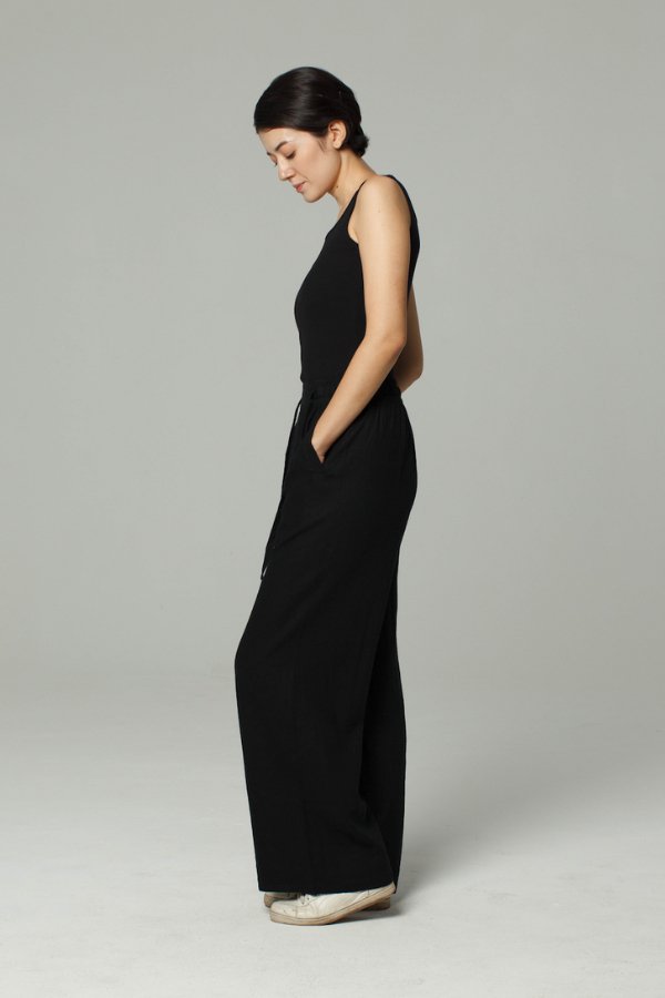 Wide Leg Linen Drawstring Pants | Black-Dorsu-stride